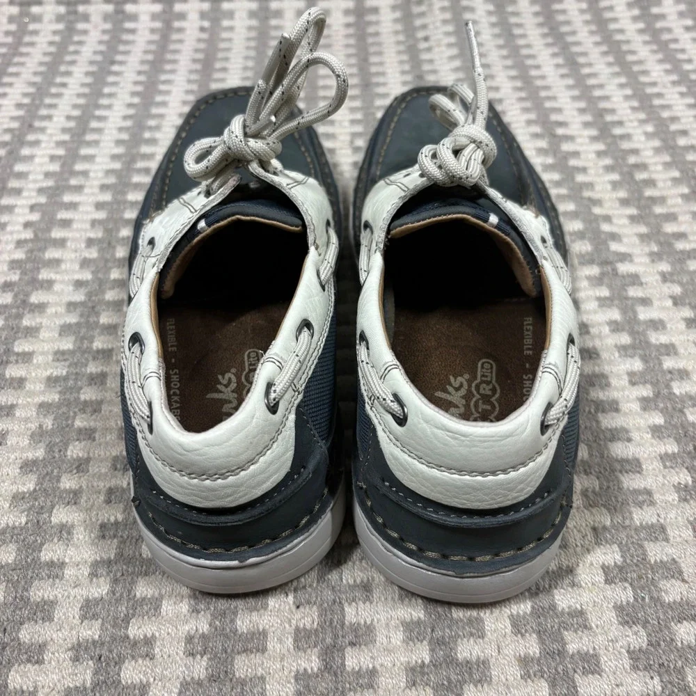 Clarks XTR Lite Mens Boat Shoes Navy Blue White Leather Loafers 26070983 Size 7M